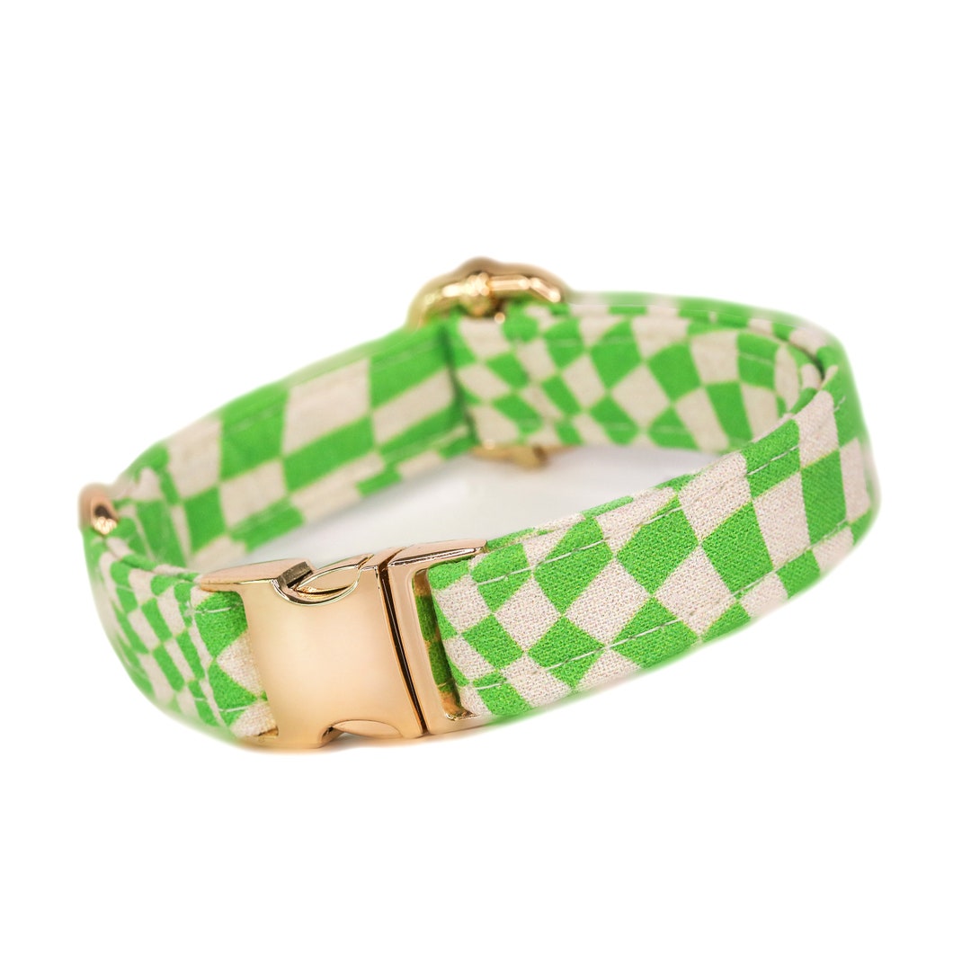 Lime Green Groovy Checkered Dog Collar Custom Boy Dog Collar Etsy
