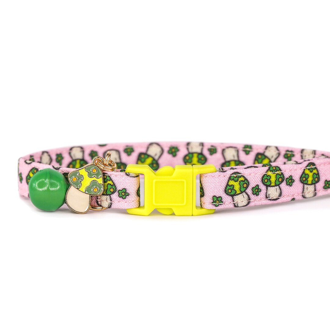 Floral Mushroom Cat Collar With Bell and Charm, Summer Daisy Cat Collar