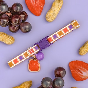 Peanut Butter and Jelly Cat Collar, PB&J Sandwich Breakaway Cat Collar, Cute Girl Cat Collar with Bell, Strawberry Jam Female Kitten Collar