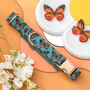 Blue Monarch Butterfly Dog Collar, Spring Nature Small Puppy Collar, Custom Girl Dog Collar, Cute Dog Collar Customized, Designer Dog Collar