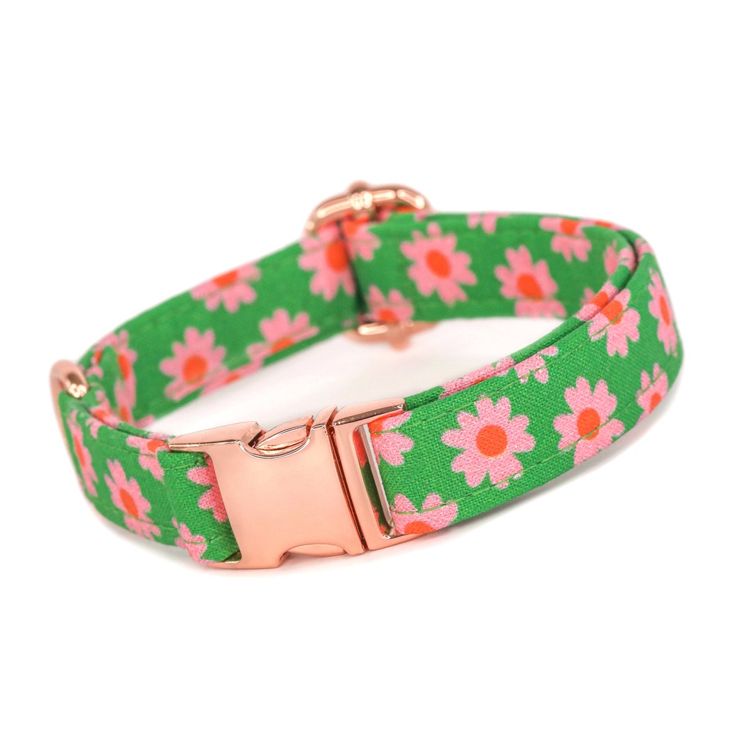 Groovy Floral Dog Collar, Cute Retro Dog Collar, Pink Daisy Dog Collar