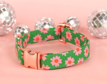 Groovy Floral Dog Collar, Cute Retro Dog Collar, Pink Daisy Dog Collar, Y2K Dog Collar, Floral Girl Dog Collar, Custom Small Dog Collar