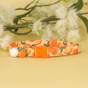 Summer Oranges Cat Collar, Breakaway Cat Collar with Bell and Charm, Fruit Girl Cat Breakaway Collar, Clementine Female Kitten Safety Collar