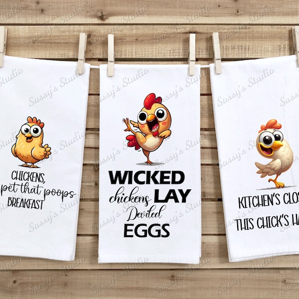 Kitchen Towel Sublimation PNG Bundle, Dish Towel Design Bundle, Chicken Sublimation Bundle, Funny Chickens