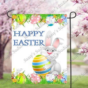Happy Easter, Easter Sublimation, Bunny PNG, Easter Egg Clip Art, Garden Flag Sublimation, Digital Design