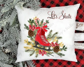 ¡A patinar!, Sublimación de patines sobre hielo, PNG de invierno, imágenes prediseñadas navideñas, diseño digital