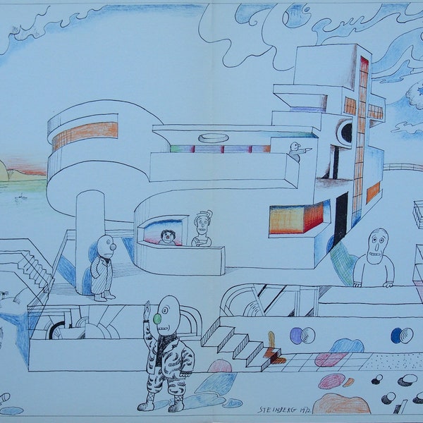 Saul Steinberg - Original Colour Lithograph 1973, Derriere le Miroir, Limited edition Print, Original lithograph