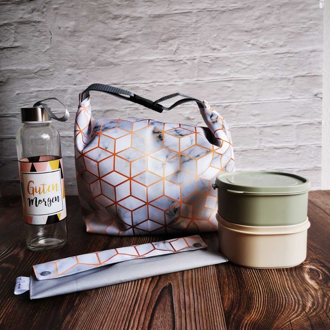 Gray Lunch Bag Set of 2, Gold Lunch Bag, Gray Utensil Storage, Zero Waste Gift, Food Storage