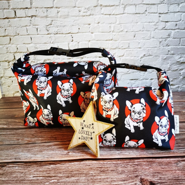 Bulldog Themed Lunch Bag Duo - Compact Snack and Spacious Lunch Bags for School and Office - Perfect Dog-Lover's Gift