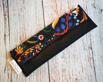 Cutlery case for women, floral pouch, mask, pouch, pencil case, brush pouch, eco-friendly cutlery storage, black cutlery pouch, utensil case