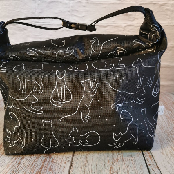 Lunch bag with cat, waterproof market bag, zero waste bag, sandwich bag, fabric food bag, school lunch, cat lover gift