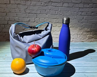 Gray waterproof lunch bag, Large lunch bag, One color food bag, minimalist lunch bag