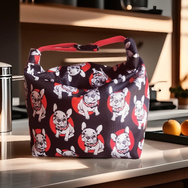 Lunch Bag with Bulldog, Handmade Lunch Tote, Cute Lunch Holder, French bulldog  Bag, Dog lover gift, dog toiletry bag, Dog Mom Lunch Carrier