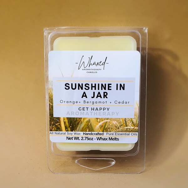 Sunshine In A Jar - Aromatherapy, Soy Wax Melts, Happiness Aromatherapy, Orange, Bergamot, Cedar, Essential Oil blend, All Natural Soy Wax