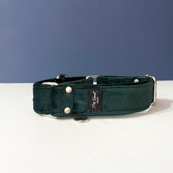 Velvet Bottle Green Martingale collar, Dog collar,Sighthound collar, Galgo collar, Greyhound collar, Saluki collar, dog collars