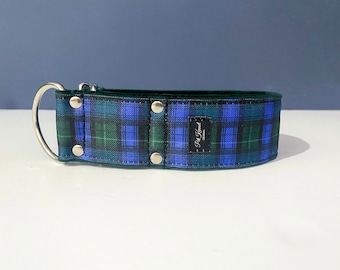 Dog Collar - Scotch Plaid 2 Print – Adjustable Wide for Sighthound & Other Dogs – Martingale, Plastic Buckle – Handmade