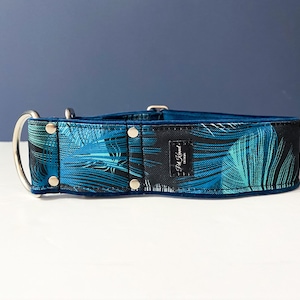 Turquoise feathers waterproof Martingale collar, Dog collar,Sighthound collar, Galgo collar, Greyhound collar, Saluki collar, dog collars