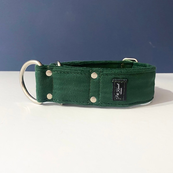 Velvet Mat Green Martingale collar, Dog collar,Sighthound collar, Galgo collar, Greyhound collar, Saluki collar, dog collars