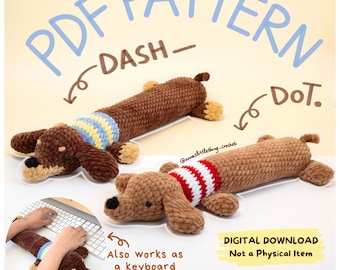 Dachshund Crochet PDF Pattern – Keyboard Wrist Rest & Amigurumi Plushie 2-in-1, Sausage Dog Desk Accessory, Handmade Plush, Cute Gift Idea
