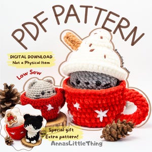 Patrón de ganchillo amigurumi en PDF: Gato de chocolate caliente, tutorial de peluche kawaii, ganchillo DIY, peluche hecho a mano, idea de regalo adorable