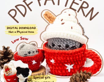 Amigurumi Crochet Pattern PDF – Hot Chocolate Cat, Kawaii Plush Tutorial, DIY Crochet, Handmade Plushie, Digital PDF, Cute Gift Idea