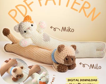 Padrão de crochê em PDF para gato – Apoio de pulso para teclado 2 em 1 e bichinho de pelúcia amigurumi, acessório de escritório, pelúcia feita à mão, ideia de presente fofa