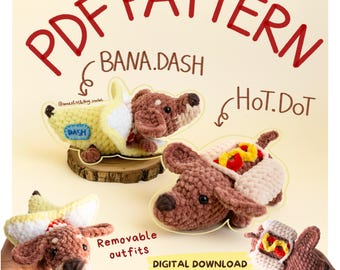 Dachshund Crochet PDF Pattern – Hot Dog & Banana,  Keychain,  Amigurumi Plushie 2-in-1, Handmade Plushie, Cute Gift Idea