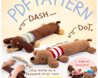 Dachshund Crochet PDF Pattern – Keyboard Wrist Rest & Amigurumi Plushie 2-in-1, Sausage Dog Desk Accessory, Handmade Plush, Cute Gift Idea
