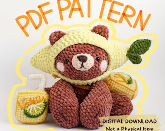 Amigurumi Crochet Pattern PDF Lemon Bear Balou – Cute Plush Tutorial, Kawaii DIY Stuffed Animal, Instant Digital Download