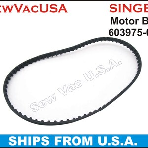 May include: Black rubber motor belt for a Singer sewing machine. The belt is ribbed and has a part number of 603975-001.