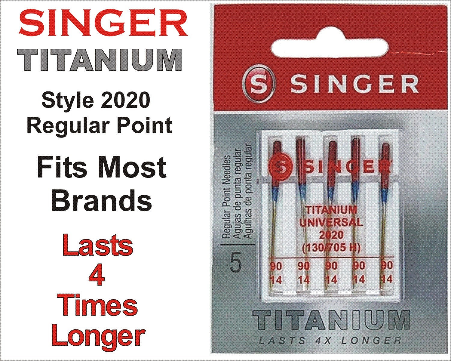Genuine Singer TITANIUM Needles Style 2020 Size 14 Last 4 Times Longer Than  Regular Needles 5 Pack 