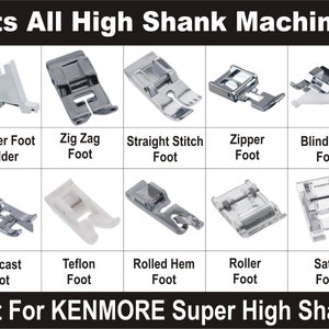 High Shank Presser Foot Set Fits All High Shank Machines Kenmore, Brother, Janome, White, Domestic & More, Not For Kenmore Super High Shank