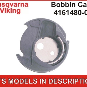 May include: Black plastic bobbin case for Husqvarna Viking sewing machines. The part number is 4161480-01.