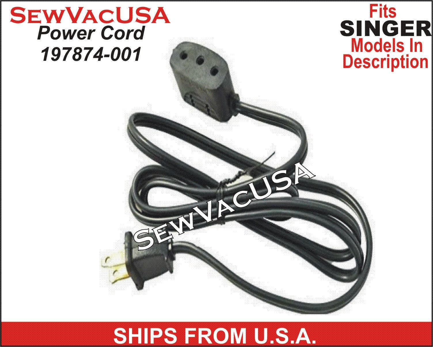 Power Cord 197874-001 122 Fits Singer 301, 15 Class 401, 403