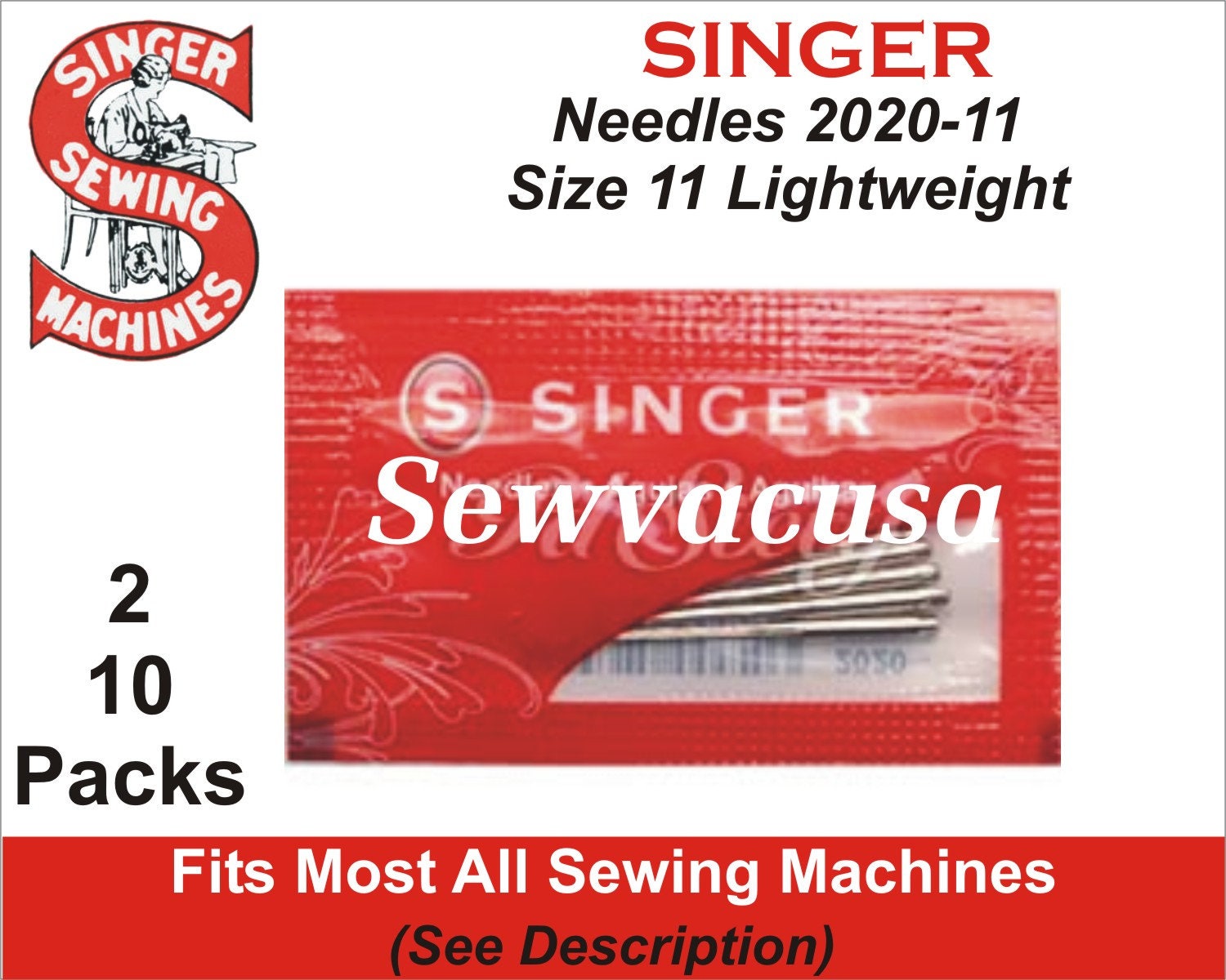 Genuine Singer Sewing Machine Light Weight Needles 2020-11 Fits Most Makes  & Models 