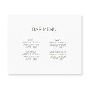 BARMENU HORIZONTAAL - Semi-aangepast huwelijksvoorbeeld - Moderne minimale uitnodigingen - Live voorbeeld aanpassen