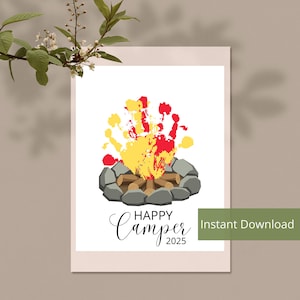 Camping Handprint Art | Happy Camper 2025 | Printable | Art Craft | Art for kids | Gift