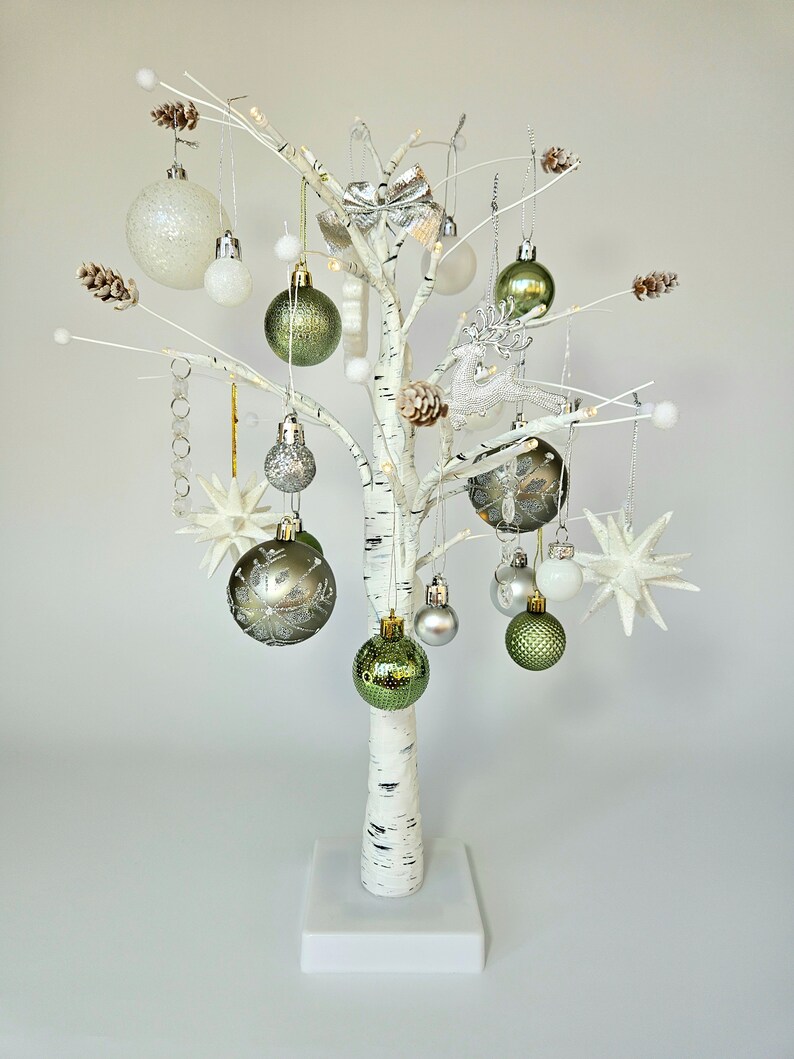 60cm Christmas Table Top Tree White LED Lights, Decorated in Light