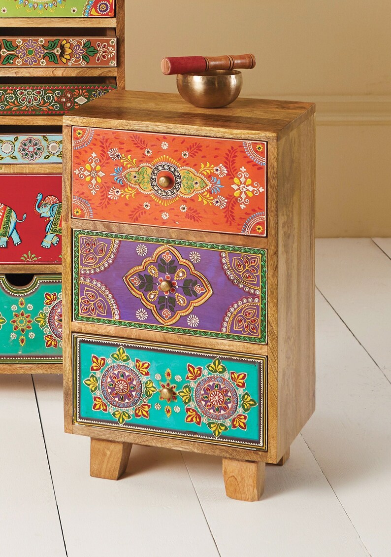 Hand Painted 3 Drawer BOHO Bedside Etsy