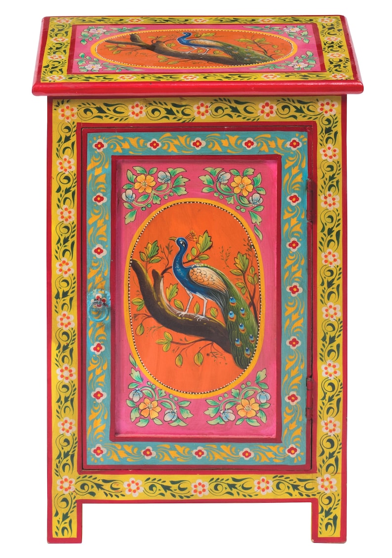 Hand Painted Indian Peacock With 1 Door Cupboard BOHO Etsy