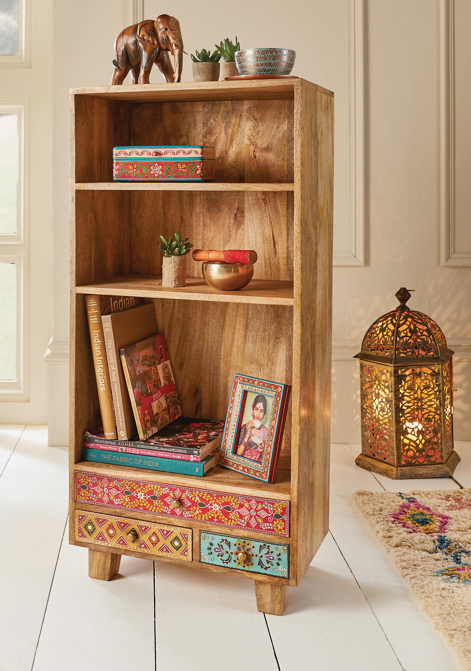 3 Drawer Hand Painted Vintage BOHO Bookcase With 3 Shelves Etsy
