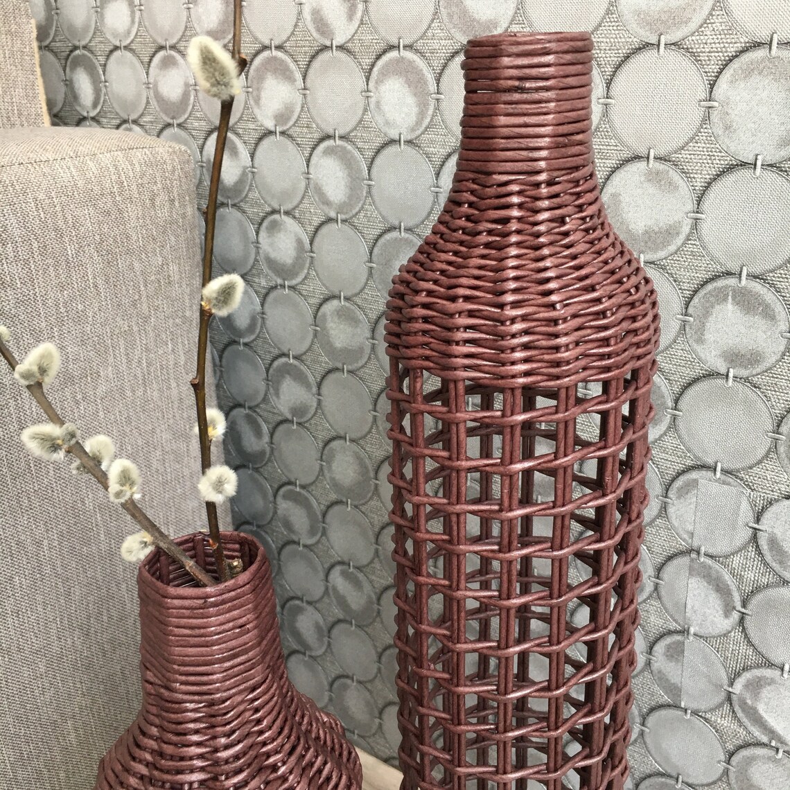 Tall Wicker Vase Interior Vases Set of Two Flowerpots Stylish Etsy