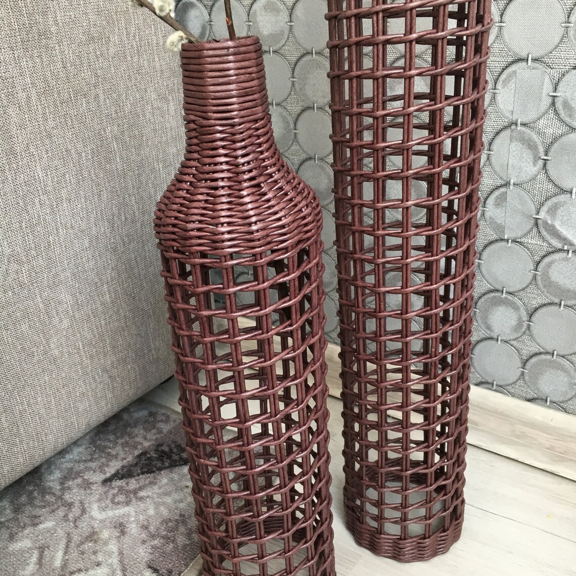Tall Wicker Vase Interior Vases Set of Two Flowerpots Stylish Etsy