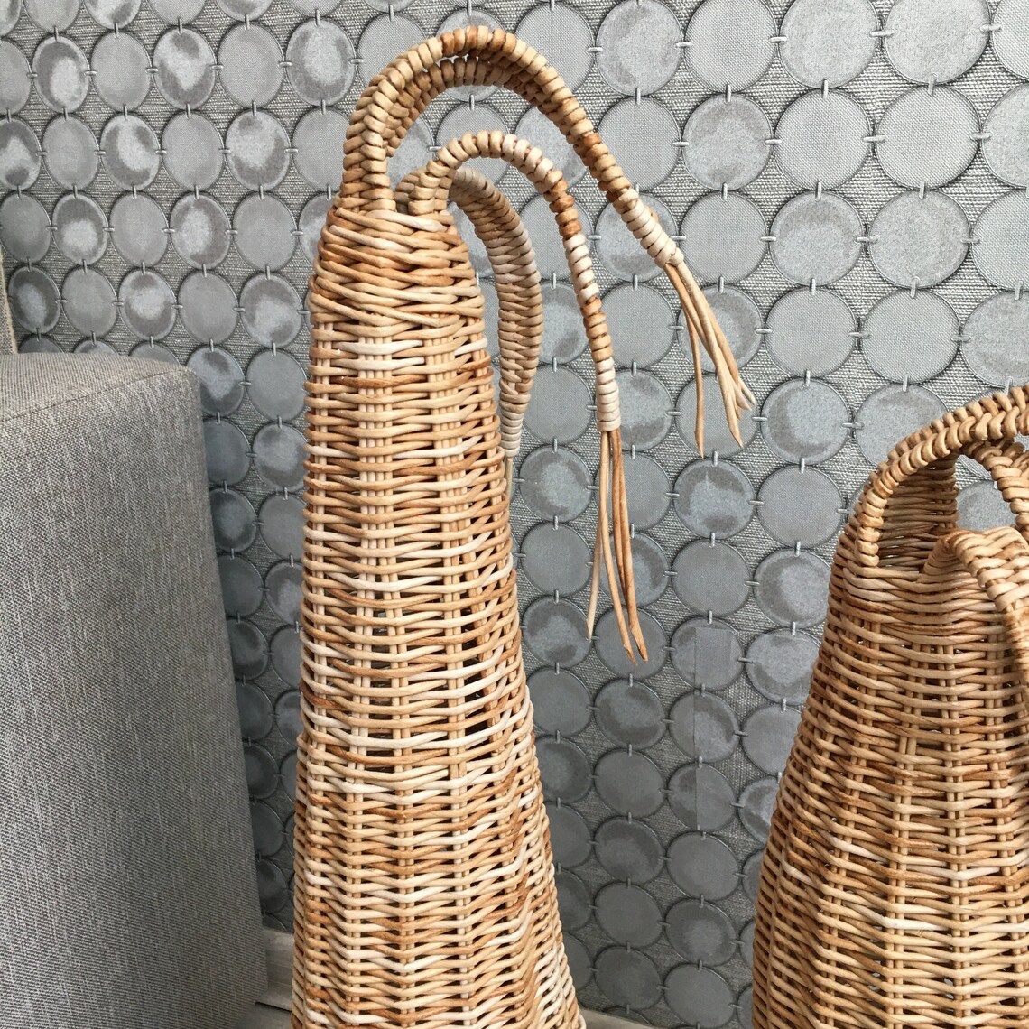 Set of 2 tall wicker vase wall decor living room modern tall Etsy