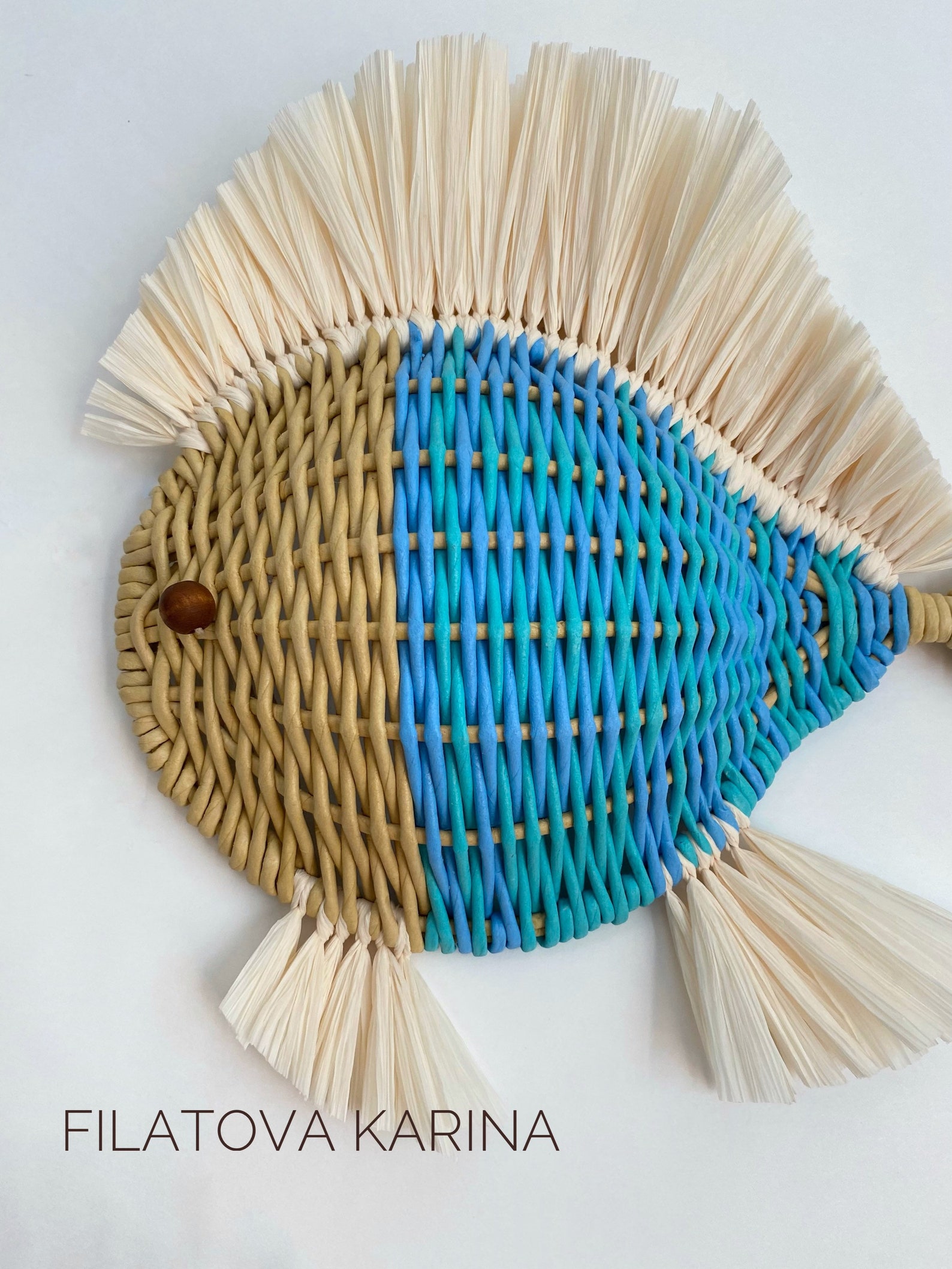 Raffia Fish Wall Decor Blue Wicker Fish Hanging Marine Wall Etsy