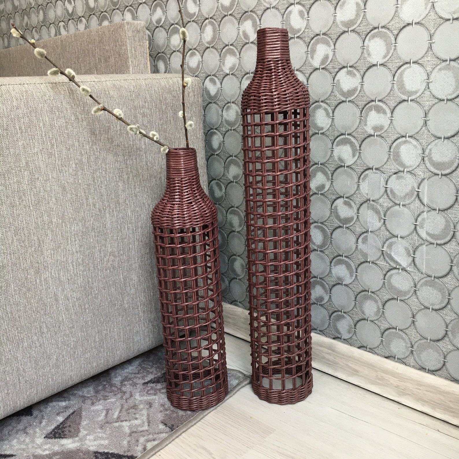 Tall Wicker Vase Interior Vases Set of Two Flowerpots Stylish Etsy