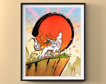 Okami Amaterasu Art Print: Minimalist Gaming Fanart