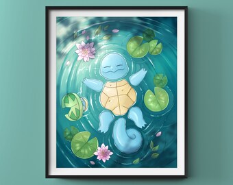 Squirtle Art Print, Relaxing Pokemon Fanart