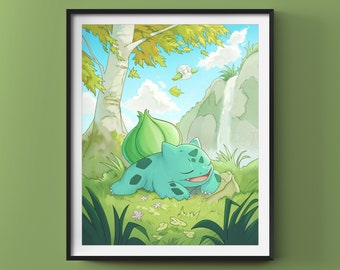 Bulbasaur Pokemon Print, Original Fanart, Kanto Starter, Gaming Art