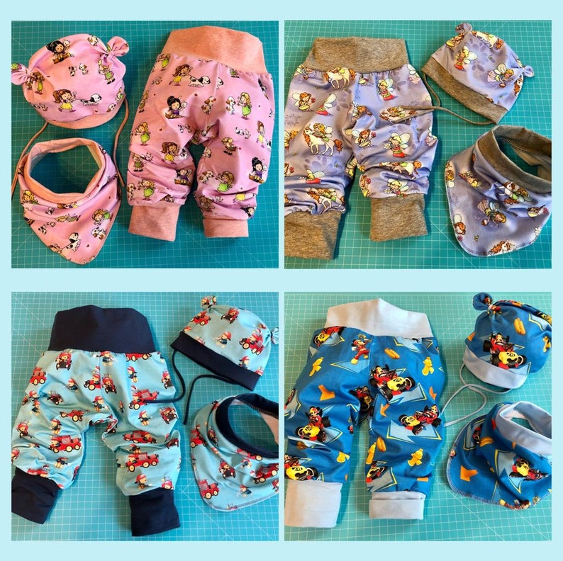 74 to 116 Baby Pants Girls Co-Wax Pants On NeedSet Matching Hat and NickyTuch Cotton Jersey Pink Animals Pump Pants Gr